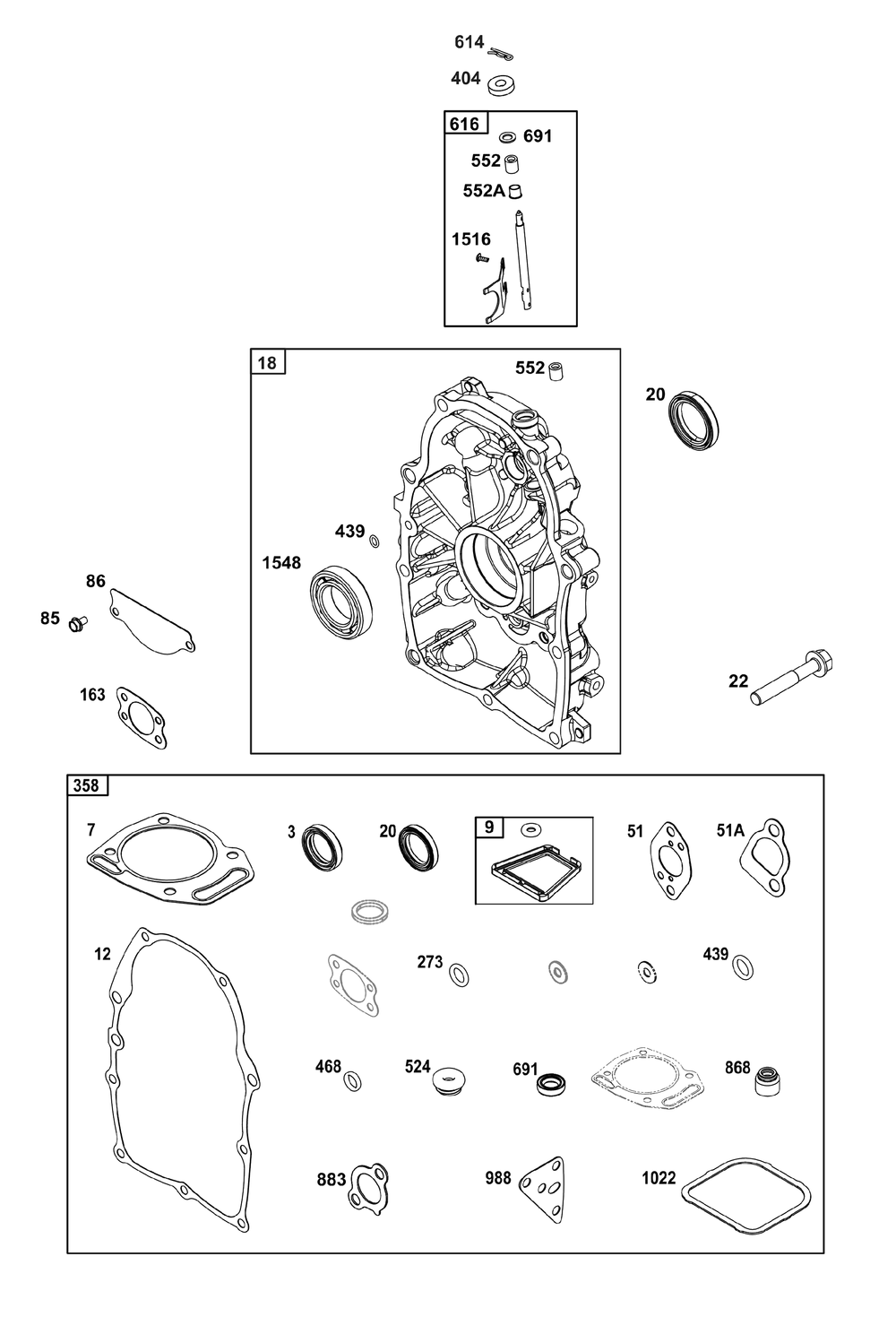 Crankcase Cover/Sump Group Diagram and Parts List for 356442-0704-B5 200000 - 399999 Briggs and Stratton Engine
